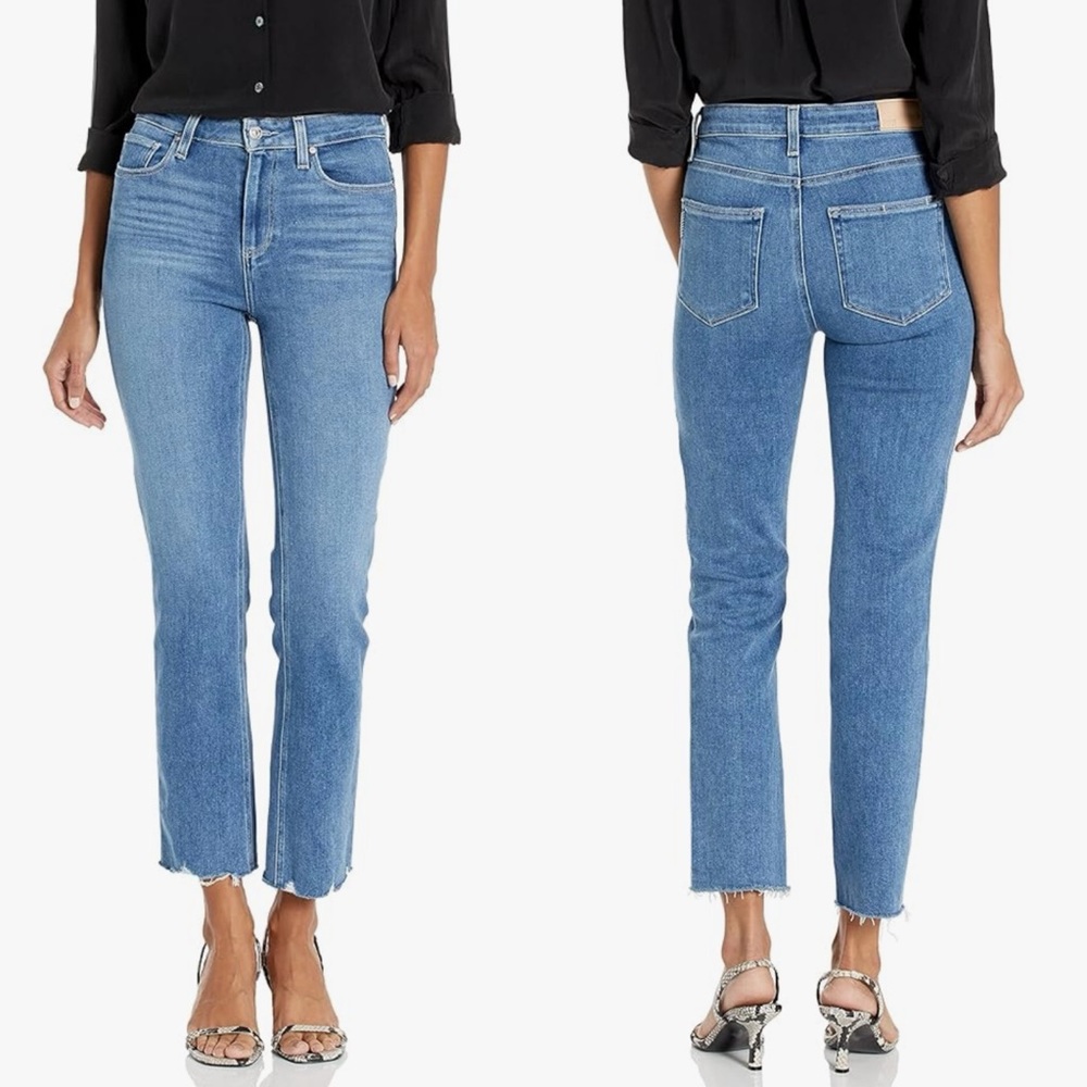 Paige Denim Cindy High Rise Straight Ankle Jeans in Lover with Grand Raw Hem 23